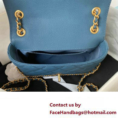 Chanel Grained Calfskin  &  Gold-Tone Metal Chain Flap Bag AS4431 Blue 2023